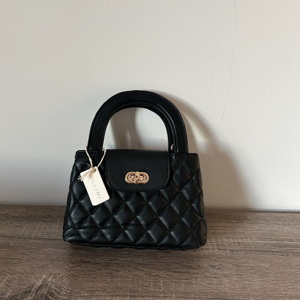 NEW BILLINI Quilted Black Faux Leather Mini Handbag Detachable Chain Crossbody - Picture 7 of 7